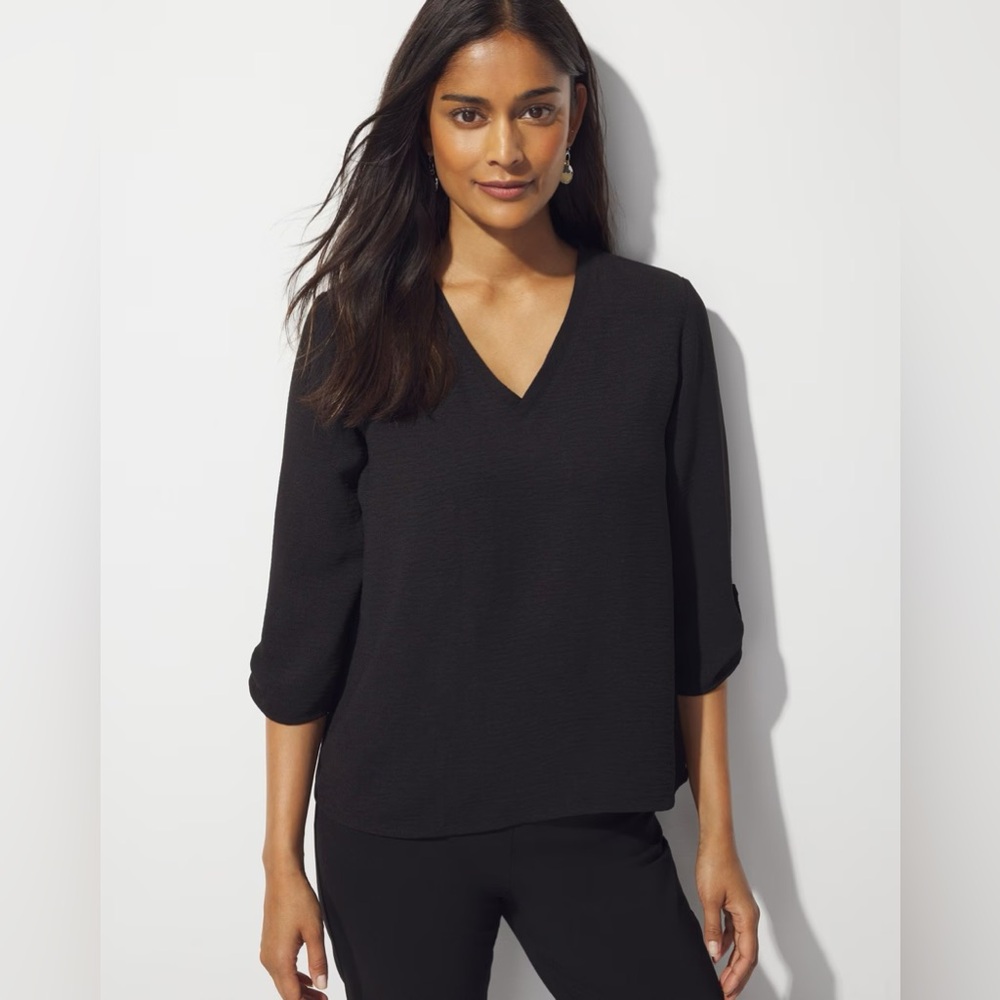 NWT Chico’s size 3(16/18XL)  Black Textured Crossover Top